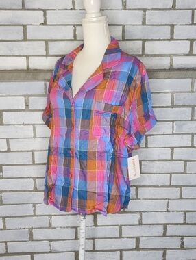 • NWT Joyspun Women's Woven Notch Collar Pajama Top Plaid Multicolor Size XL